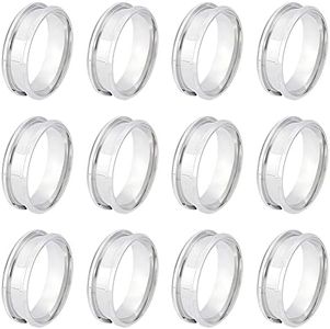 UNICRAFTALE 12pcs Taille 12 Anneau de Noyau Blanc Anneau de Doigt en Acier Inoxydable Anneau de Doigt Rainuré Anneau D'Incrustation Anneau Rond Vide avec Pochettes en Velours la Fabrication de Bijoux
