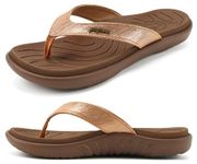 jiajiale Womens Orthopedic Flip Flops Ladies Athletic Yoga Memory Foam Cushioned Recovery Walking Thong Sandals Slip On Summer Beach Slippers Comfortable Plantar Fasciitis Arch Support Brown Size 8