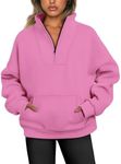 Jhsnjnr Womens Casual Long Sleeve Tops Collared Fleece Sweaters Oversized Quarter Zip Sweatshirts Pink