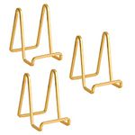 Plate Holder Easel Display Stand - 4.5 inch Metal Plate Stands for Display - Tabletop Picture Stand - Gold Iron Easels for Display Pictures | Photo Frames | Book | Decorative Plates | Plaque - 3 Pack