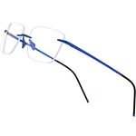FONEX Titanium Glasses Frame Men,Rimless Square Eyeglasses Frameless Myopia Optical Eyewear 8557 (Blue)