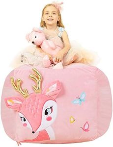 Anzitinlan Unicorn Chair for Girls, Stuffed Animal Storage Bean Bag Chair, Toy Storage BeanBag for Children, Baby Fleece Fabric Super Soft, Cover Only, 22"x24" Extra Large Ballet Horse (Pink Sika deer)