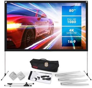 Pyle Projector Screen with Stand - 80" 16:9 HD 4K Portable Lightweight Freestanding Foldable Indoor Outdoor Movie Projection Display with Frame for Home Theater