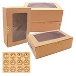 Cookie Boxes 12 Pack Kraft Paper Large Baking Boxes with Window for Christmas Candy Dessert Gift Packaging with Sealing Stickers (9.5 x 6 x 3 inch)