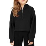 Momkonzz Girls Hoodies Kids Hooded Sweatshirt Long Sleeve Pullover Crop Tops with Pocket Black Size 13-14 Years