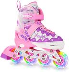 Locavun Roller Inline Skates for Kids, Girls Roller Skates Blades Ages 6-12 with 4 Size Adjustable Light up Wheels Inline Skates for Kids Girls Beginner Indoor Outdoor Sports