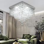 Creative Luxury K9 Crystal LED Chandeliers, Modern Square Raindrop Flush Mount Ceiling Light Fixtures Lighting Pendant Lamp for Dining Room,Bedroom,Living Room Closet Foyer (White Light, 25CM/10 inch)