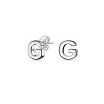 ABC Minimalist Capital Block Alphabet Letter Initial G Stud Earrings For Teen For Women .925 Sterling Silver