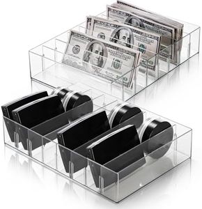 Covzoe 2 Pack Plastic Cash Organizer, 8 Section Eyeshadow Palette Makeup Organizer with Removable Devider, Clear Money Bill Budget Tray Cosmetic Display Holder for Mail, Envelop, Sunglasses, Cosmetic