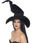 Smiffys Witch's Hat, Black Tall & Twisted, Velour, Halloween Fancy Dress Accessory, Witch Dress Up Hats