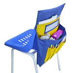 Classroom Chair Pocket Organizer Seat Companion with Name Tag Slot, Kids School Supply Chair Back Storage Pockets Buddy Hanging Storage Bag for Classroom/Daycare/Homeschool Blue with Yellow