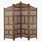 Deco 79 34006 4-Panel Brown Wood Screen Decorative Room Divider, 80” x 72”, LARGE SIZE, Oil Rubbed Bronze Finish