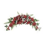 SHACOS 24" Christmas Swags Holly Berry Swag Small Red Holly Berries Clusters Green White Leaves Front Door Windows Wall Swag Wreath Mantel Table Centerpiece Holiday Decor Indoor Outdoor