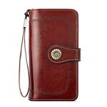 BOSTANTEN Leather Wallets for Women RFID Blocking Cards Holder Purses with Zipper Pocket Wristlet Red