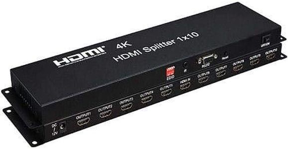 MICROWARE 4K 1x10 HDMI Splitter, HDMI Splitter 1 in 10 Out Full HD 4K/2K 3D Resolution with IR Extension EDID Management RS 232 Works with Monitors Projecters DVD Player A/V Receiver Set Top Box etc