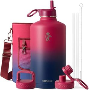 Coolflask 128 oz Gallon Water Bottle Insulated with Straw&3 Lids, Water Jug Large Stainless Steel Metal Vacuum Wide Mouth for Sports, Gym or Office, Non-BPA Keep Cold 48H Hot 24H, Ombre Wine/Navy