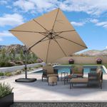 PURPLE LEAF 9' x 12' Patio Cantilever Umbrella Outdoor Rectangle Swivel Umbrella Aluminum Offset Umbrella with 360-degree Rotation for Patio Garden Deck Pool, Beige