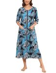 Women Zip Up Robes Lightweight Long Duster Robe Soft Knit Printed Summer Sleepwear (Blue Palm,M)