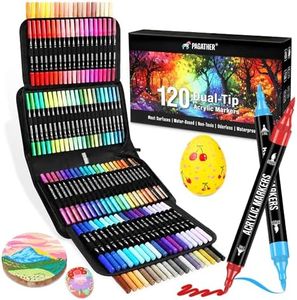 120 Colors Acrylic Paint Markers, Dual Tip Fine and Brush Tips Pens Contain 24 Metallic Color for Stone, Wood, Calligraphy, Canvas, Ceramic, Metal, Glass, Rock Painting, DIY Crafts Art Supplies Kit