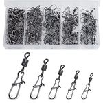 Realure 100 Pcs Rolling Fishing Swivels and Clips, Duo Lock Snaps Swivels for Carp Fishing Accessories Swivels 4# 6# 8# 10# 12# Barrel Fishing Connector Swivel for Sea Fishing Line Hooks Swivels