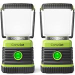 Consciot Ultra Bright LED Camping Lantern with 1000LM, D Battery Powered, 4 Light Modes, Dimmable Water-Resistant Lantern, Portable Flashlight for Camping, Hiking, Emergency, Power Outage, 2-Pack