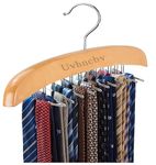 Tie Hanger Rack,UVHNCBV Wooden Tie Organizer, 24 Tie Hanger 360° Rotating, Foldable Metal Hooks, Twirl Storage Hanging Organizer for Men's Ties and Belts, Scarves, Bras Clothing and Accessories