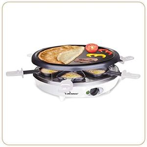 LITTLE BALANCE 8389 Crêpière Grill Happy Cheese Trio 1200 Electric Raclette Wooden Spatula, White