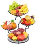 PouHenier.jh 4 Tier Fruit Basket for Kitchen Counter, Large Capacity Metal Wire Countertop Vegetables Storage Rack, Detachable Produce Stand Holder Organizer for Bread Snack(Black)