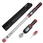 VANPO Digital Torque Wrench Set, 2Pcs 3/8" (3.1-62.7Ft.lb/4.2-85Nm) & 1/2" (14.7-295Ft.lb/20-400Nm) Electronic Torque Wrench with Buzzer, LED Indicator, Preset Value, Data Storage for Bike, Moto, Car