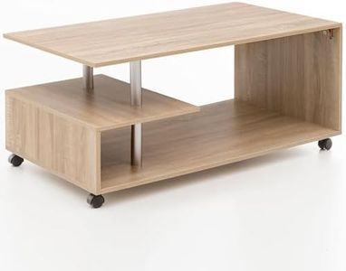 WOHNLING Mesa de diseño WL5.735 105 x 48,5 x 60 cm Sonoma Giratorio con Ruedas | Mesa de Centro Mesa de Centro | Mesa de Centro de Mesa de café | Mesa de Centro con Espacio de Almacenamiento