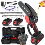 Veitorld 6-Inch Electric Chainsaw Cordless, Mini Chainsaw with Security Lock, Portable Handheld Chain Saw Pruning Shears Saw for Wood Cutting, Tree Trimming, Courtyard, Household and Garden