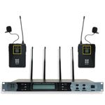 Xtreme Acoustics XAX02B UHF Dual Channel Professional Wireless Microphone System with Bodypack Lapel Mic for Singing, Recording, Karaoke, Stage Events, Party, Amplifier PA Mixer