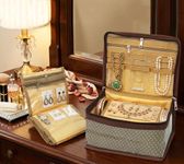atorakushon Nylon Women'S MakeUp Jewellery Organiser For Jhumka Pendant Storage Box Necklace Zipper Pouches Ring Earring Tops Studs Travel Kit With 7 Pouch Bag Case (Brown)