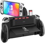 JUSPRO Grip Case Compatible with Nintendo Switch OLED, Unique Switch Accessories Designed Comfortable & Ergonomic Grip with 5 Game Slots