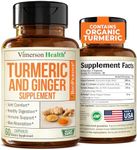 Turmeric Supplement and Ginger Root Joint Support Supplement - Turmeric Curcumin Supplement 95% Curcuminoids. Contains Organic Turmeric with Black Pepper (Bioperine) for Max Absorption. 60 Capsules