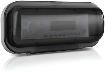 Pyle Water Resistant Marine Stereo Cover - Smoke Colored Heavy Duty Boat Radio Protector Shield with Flip-up Door & Spring Loaded Release - Mounting Gasket Included - Pyle PLMRCW1,White