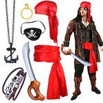 Yewong Captain Pirate Costume Accessory Set Durag Long-Tail Pirate Cap Medieval Renaissance Large Sash Pirate Role Play Dress Up Set for Halloween Party