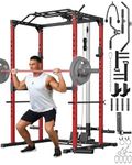 GarveeLife Power Cage, Power Racks for Home Gym with Pulley System, 1200 LBS Weight Capacity Multi-Functional Squat Rack for Strength Workout with More Training Attachment (Red D1002)