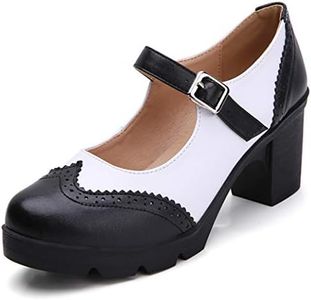 DADAWEN Women's Chunky Low Block Heels Mary Jane Closed Toe Work Pumps Comfortable Round Toe Oxfords Dress Wedding Shoes Black/White US Size 6.5