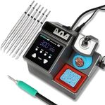 SUGON A9 Precision Soldering Station, Fast heating to 716°F in 2 seconds, 120W Soldering Iron Station kit with 6 Soldering Iron Tip, 3 Preset temperature,212-842℉, ℃/℉,Soldering Iron Replacement Rack