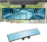 HUUSO Rear View Mirror, Clip On Rear View Wide Angle Mirror, Panoramic Interior Extended Rear View Mirror, Anti-Glare, Blue Tint Compatible with all Cars