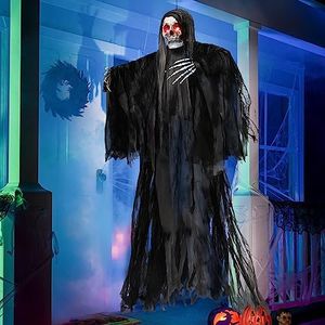 JOYIN Décorations animées d'halloween de 150 cm à Suspendre avec Yeux Lumineux et Son Effrayant, Squelette d'halloween fantôme pour décoration de Maison hantée, extérieur/intérieur,