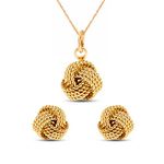 Amazon Brand - Nora Nico 925 Sterling Silver BIS Hallmarked Light-Weight Love Knot Gold Plated Stud Earring and Pendant Necklace Set for Women and Girls