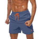 Tansozer Mens Swimming Shorts with Pocket Board Shorts Waterproof Quick Dry Beach Shorts Swim Trunks Summer Casual Surf Shorts Mesh Lining Denim Blue S