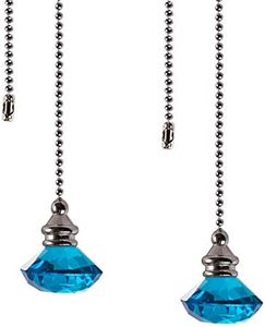 Ceiling Fan Pull Chain Set - 2 pieces Light Blue Diamond Fan Pull Chains 20 Inch Ceiling Fan Chain Extender with Chain Connector Home Wedding Decor Ornament Pendant