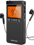 AM FM Portable Radio Personal Radio with Excellent Reception Battery Operated by 2 AAA Batteries with Stero Earphone, Large LCD Screen, Digtail Alarm Clock Radio