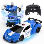 DEERC RC Car Transform Robot, 2.4GHz Remote Control Police Cars for Kids, 1:18 Scale Robot Toy Car W/One-Key Transformation, 360° Rotation, Auto Mode, Rechargeable Battery, Gift for Boys Girls