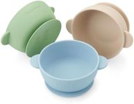 PandaEar 3 Pack Silicone Baby Bowls with Suction| Stay Put Suction Bowls for Babies Kids Toddlers Infants| Large Cup Base| Food Grade Soft Safe BPA-Free (Brown/Blue/Green)