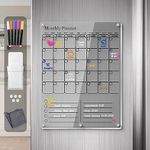 IDEATECH Acrylic Magnetic Weekly Planner for Fridge, Transparent Monthly Planner Whiteboard for Fridge, Family Meal Planner Board for Fridge Include 5 Color Marker Holder & Erase Towel (Black, 1 Set)