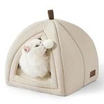 Bedsure Cat Cave Bed Igloo - Cat Tent Bed House with Removable Washable Cushion Pillow Foldable Portable Pet Bed,Beige, 40x40x40cm